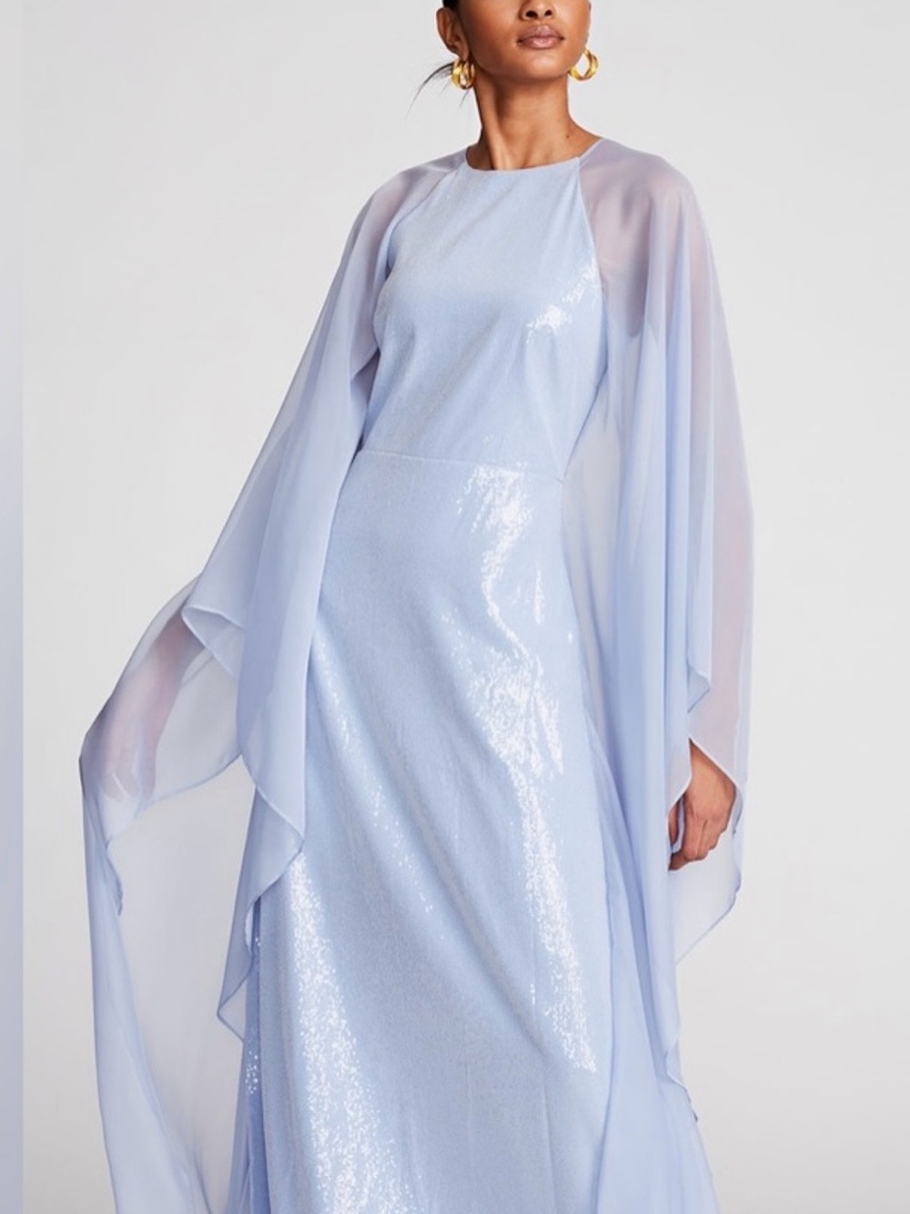 Halston Heritage Pale Blue Sequin Cape Gown